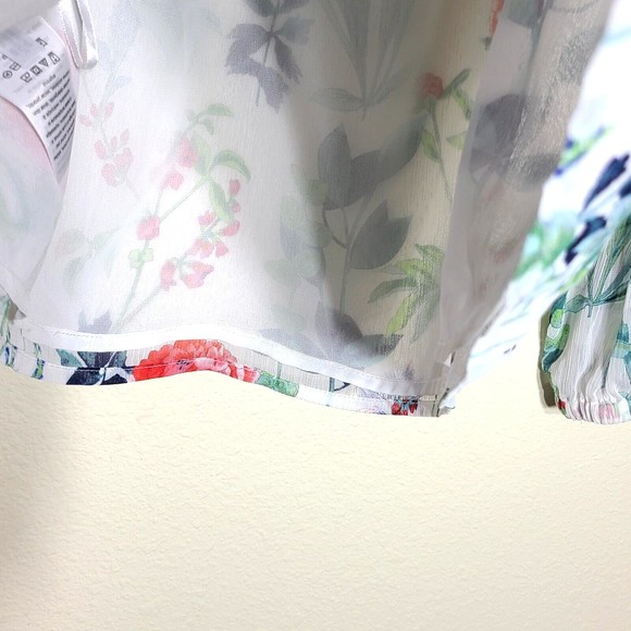 Tommy Hilfiger Blouse Size M Botanical Tie Smocking Long Sleeve Lined Multicolor - Picture 8 of 13